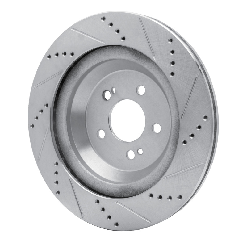 Mercedes-Benz S550E Brake Rotor (1) - Rear Left - R1 Concepts - Drilled & Slotted - Silver - `14-`21